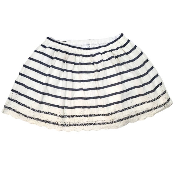 Crown & Ivy Size XL Striped Schiffli Eyelet Trim Cotton Skirt Navy Blue White - Picture 2 of 6